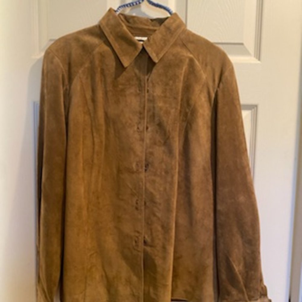 Alfani Women's Suede Button Up Blouse Style Shirt